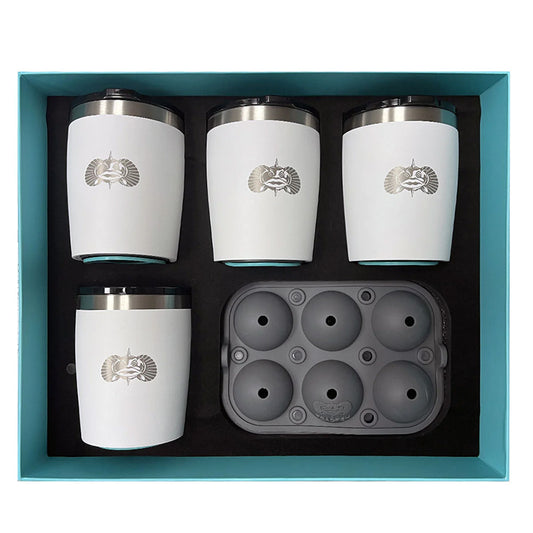 Toadfish Non-Tipping 10oz White Rocks Tumblers w/Ice Ball Tray - 4 Tumblers [1122]